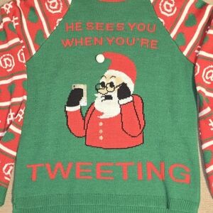 JOYLAND UGLY CHRISTMAS SWEATER SANTA TWEETING WOMENS SIZE LARGE